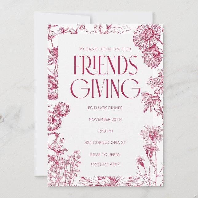 Invitation vintage florale pour Friendsgiving (Devant)