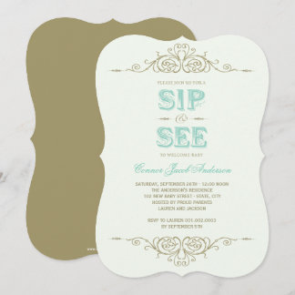 Invitation Vintage Flourish Élégant Nouvel Enfant Garçon Sip
