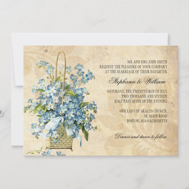 Invitation Vintage Flower Basket Wedding Invite (Devant)