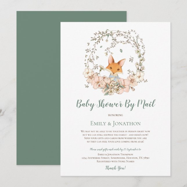 Invitation Vintage Fox Floral Baby Boy Show par la poste (Devant / Derrière)