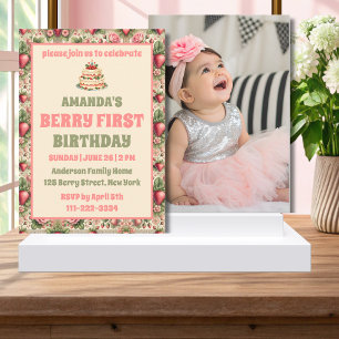 Invitation Vintage fraise 1ère fête d'anniversaire Photo