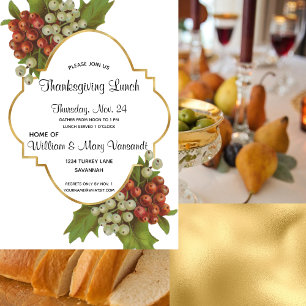 Invitation Vintage Frame d'or Fruits d'huile blanc Thanksgivi
