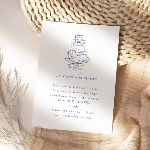 Invitation Vintage Français Blue Doodle Minimaliste Mariage G