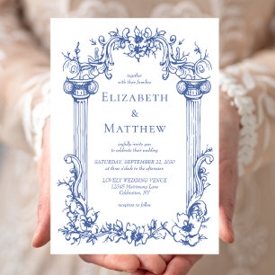 Invitation Vintage français victorien botanique bleu