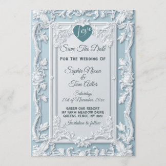 Invitation Vintage French Country Shabby Blue Save The Date 