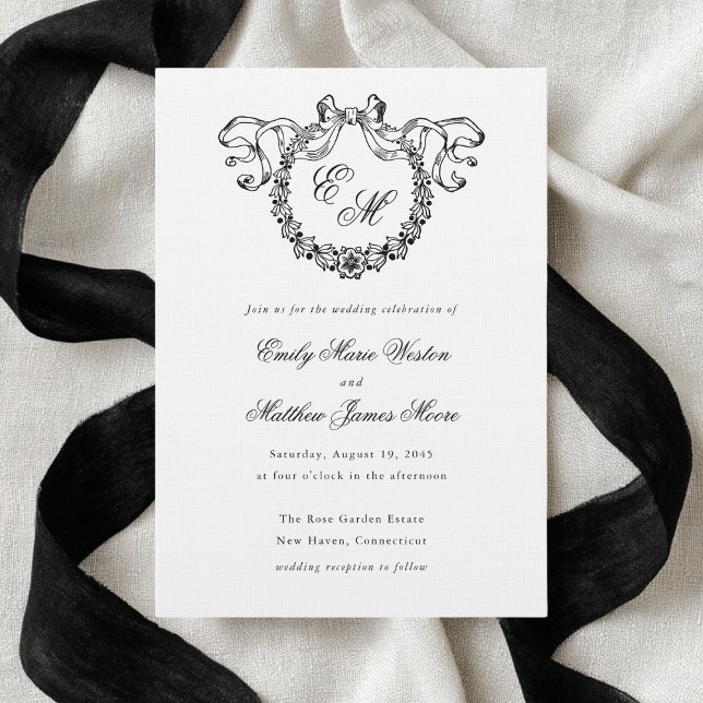 Invitation Vintage French Monogram Wreath Elegant Wedding (Créateur téléchargé)