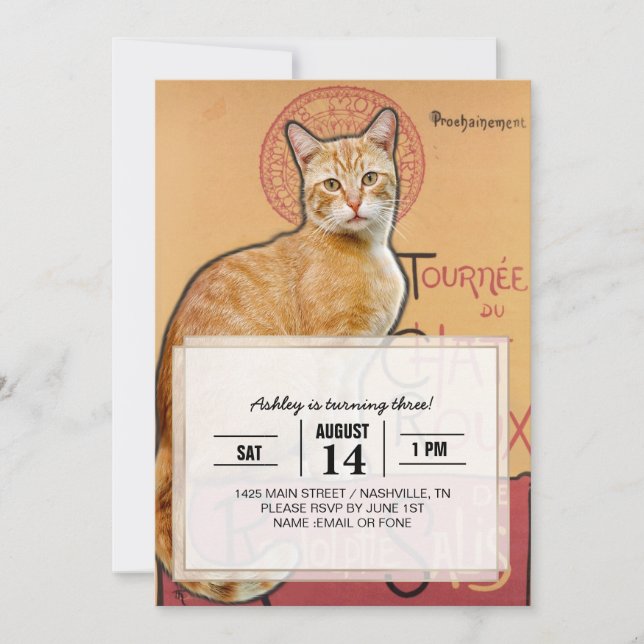 Invitation    Vintage French Poster Style Orange Cat          (Devant)
