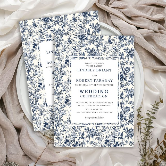 Invitation Vintage French Toile Blue Romantic Wedding Invite (Vintage French Toile Blue Romantic Wedding Invitation)