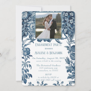 Invitation Vintage French Toile Floral Photo Engagement