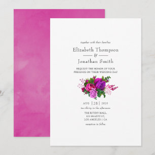 Invitation Vintage Fuchsia et Purple Shabby Mariage floral
