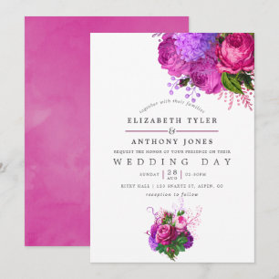 Invitation Vintage Fuchsia et Purple Shabby Mariage floral