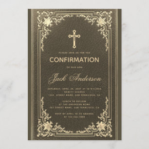 Invitation Vintage Garçon Élégant Écriture Confirmation Noir 
