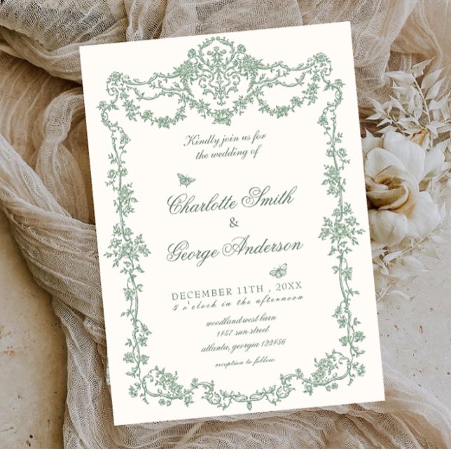 Invitation Vintage Garden Green Floral  Wedding (Créateur téléchargé)