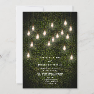 Invitation Vintage Garden Lightbulbs Boxwood Greenery Mariage