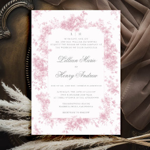 Invitation Vintage Garden Pink Toile Français Floral Mariage
