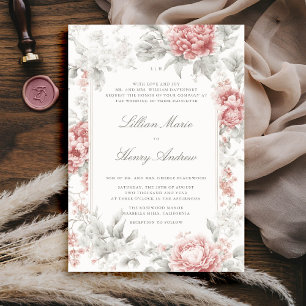 Invitation Vintage Garden Red Black Toile Mariage classique