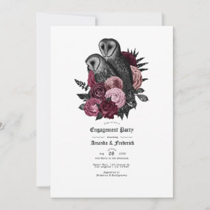 Invitation Vintage Glam Burgundy Owls Gothic Engagement Party