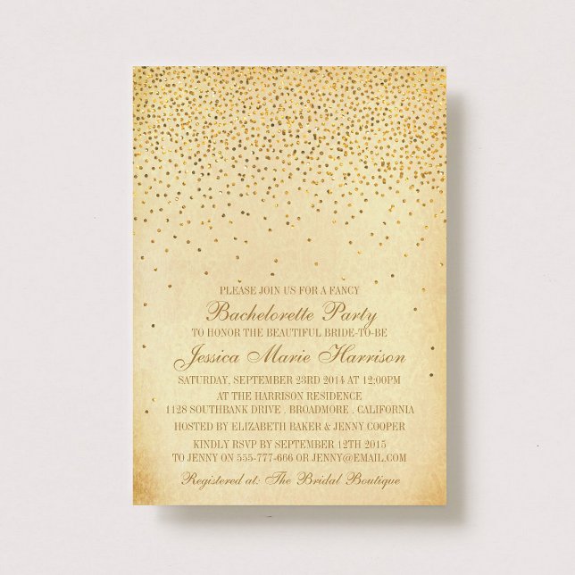 Invitation Vintage Glam Gold Confetti Bachelorette Party (Créateur téléchargé)