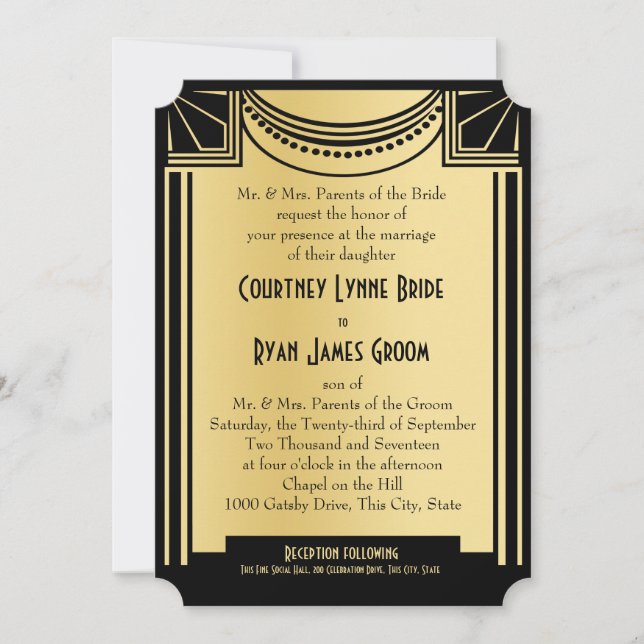 Invitation Vintage Glam Gold et Black Mariage (Devant)