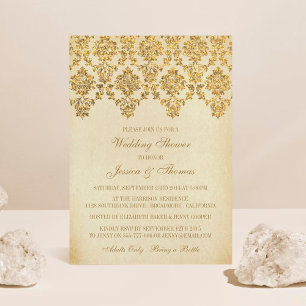 Invitation Vintage Glam Gold Mariage damassé