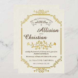 Invitation vintage Glam Mariage Gold Foil