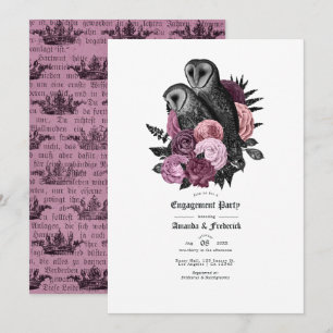 Invitation Vintage Glam Mauve Owls Gothic Engagement Party