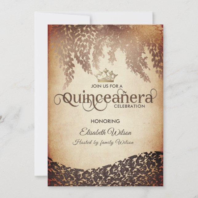 Invitation Vintage glycine damask or tiara Quinceañera (Devant)