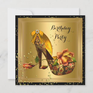 Invitation Vintage Gold Anniversaire Rose Hi Heel Sparkle
