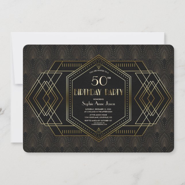 Invitation Vintage Gold Black Great Gatsby fête d'anniversair (Devant)