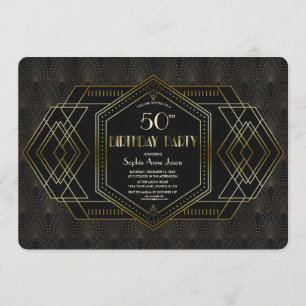 Invitation Vintage Gold Black Great Gatsby fête d'anniversair