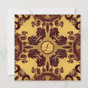 Invitation Vintage Gold & Deep Red Parties scintillant Floral