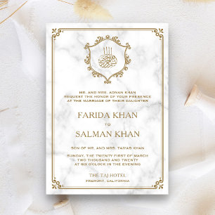 Invitation Vintage Gold Flourish White Marble Islamic Wedding