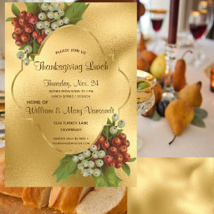 Invitation Vintage Gold Frame Fruits Gold Foil Thanksgiving