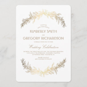 Invitation Vintage Gold Laurel Wreath Mariage élégant
