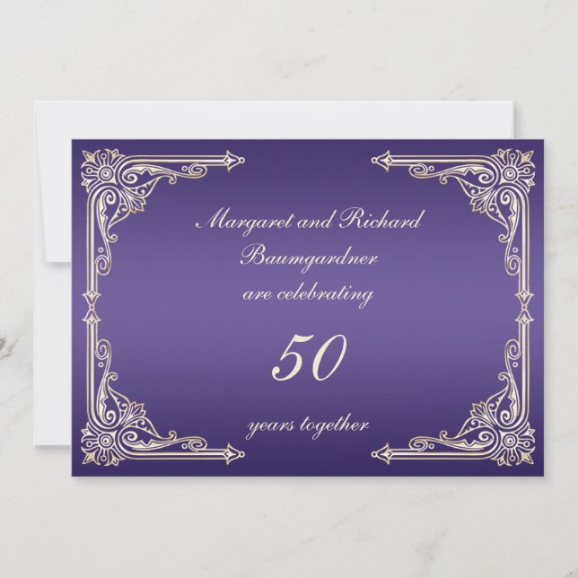 Invitation Vintage Gold Purple Scrolls 50e anniversaire (Devant)
