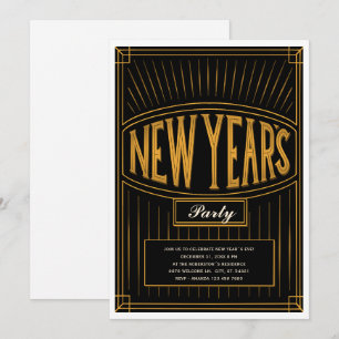Invitation Vintage Golden Black Soirée du Nouvel An