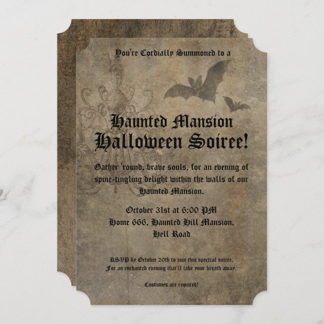 Invitation Vintage Goth Halloween Party (Devant / Derrière)