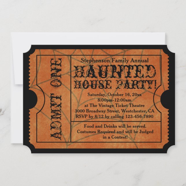 Invitation Vintage Goth Ticket Haunted House Halloween Party (Devant)