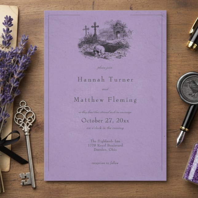Invitation Vintage Gothic Black Toile Purple Wedding (Créateur téléchargé)