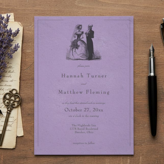 Invitation Vintage Gothic Black Toile Purple Wedding (Créateur téléchargé)