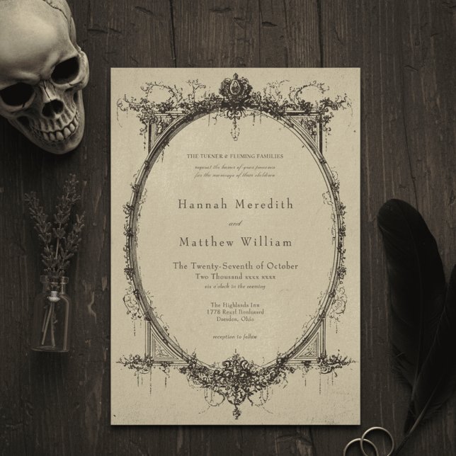 Invitation Vintage Gothic Black Toile Tan Wedding (Créateur téléchargé)