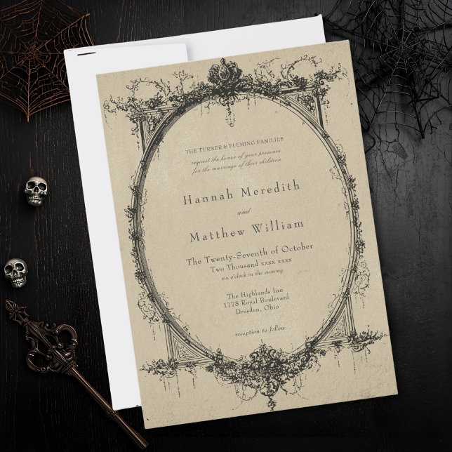Invitation Vintage Gothic Black Toile Tan Wedding (Créateur téléchargé)