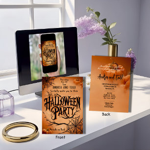 Invitation Vintage gothique araignée web éditable Halloween P