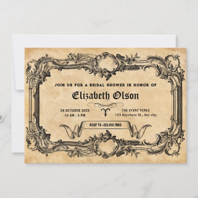 Invitation Vintage gothique douche nuptiale (Devant)