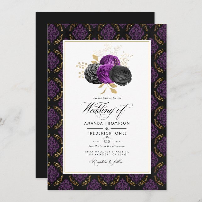 Invitation Vintage Gothique Floral Mariage Photo (Devant / Derrière)