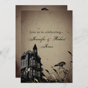 Invitation Vintage gothique Maison Coeur Corbeau Anniversaire