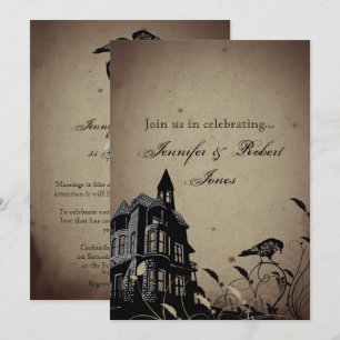 Invitation Vintage gothique Maison Coeur Corbeau Anniversaire