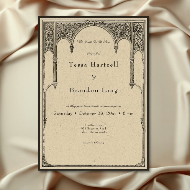 Invitation Vintage gothique Médiéval Ligne Arc Mariage fronti (Vintage Gothic Medieval Line Arch Border Wedding Invitation)