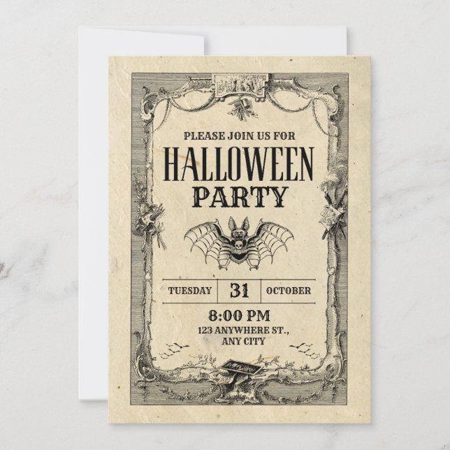 Invitation Vintage Gothique pour Soirée Halloween (Devant)