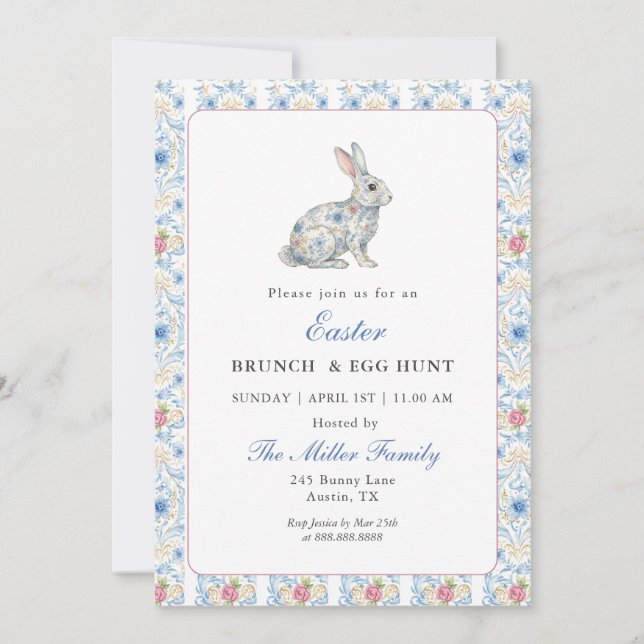 Invitation Vintage Grandmillenial Easter Bunny Brunch  (Devant)